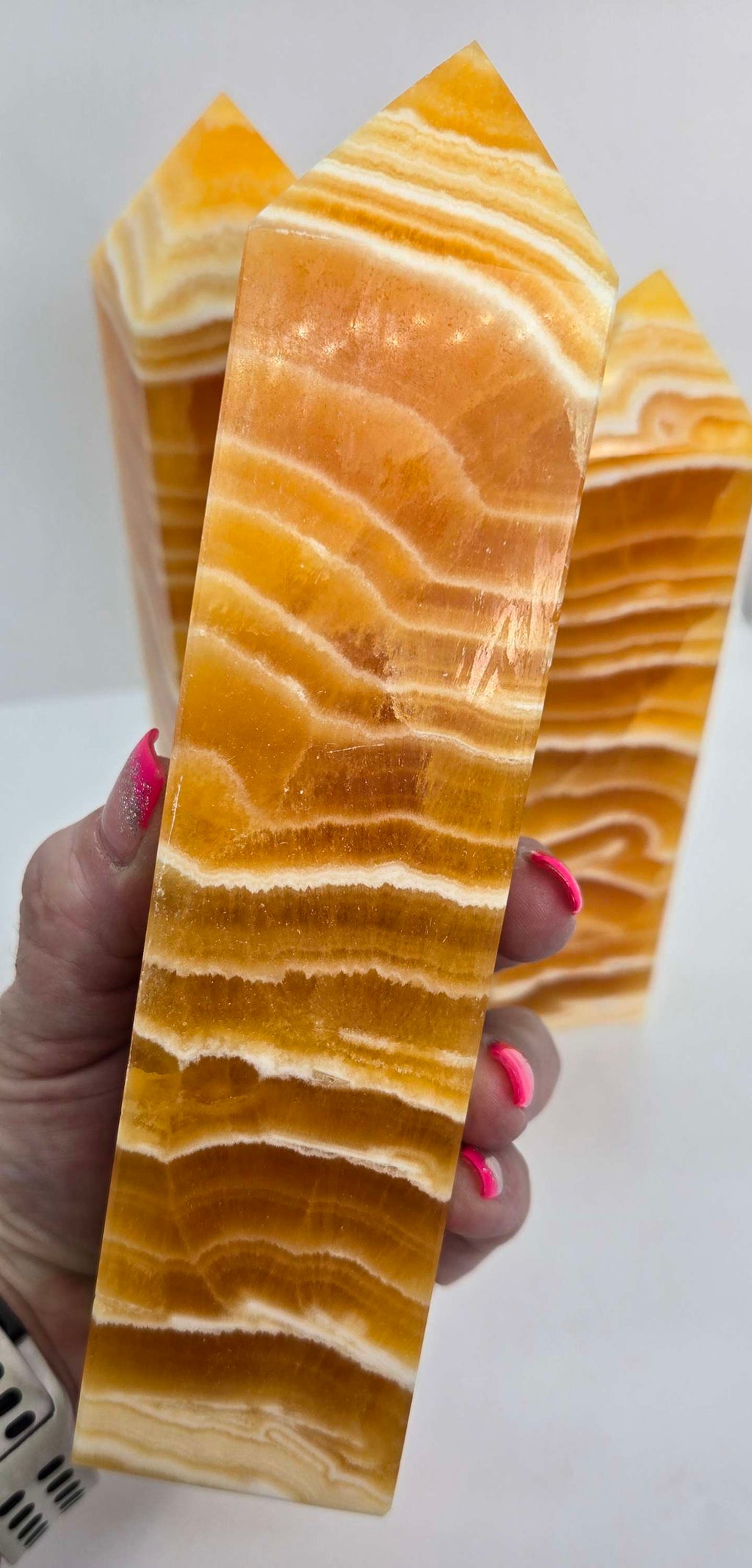 High Quality Large Banded Obelisk Orange Calcite Tower