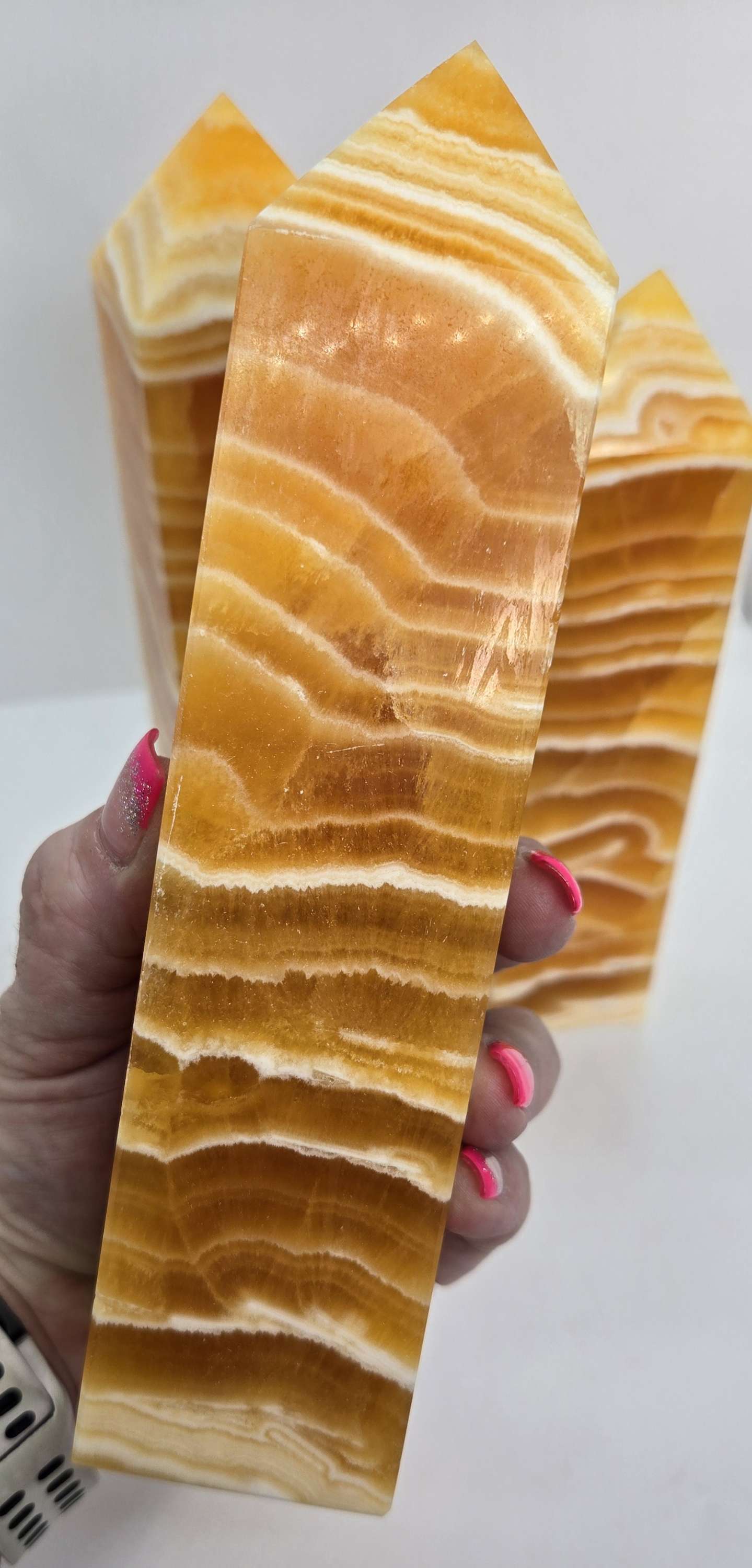 High Quality Large Banded Obelisk Orange Calcite Tower