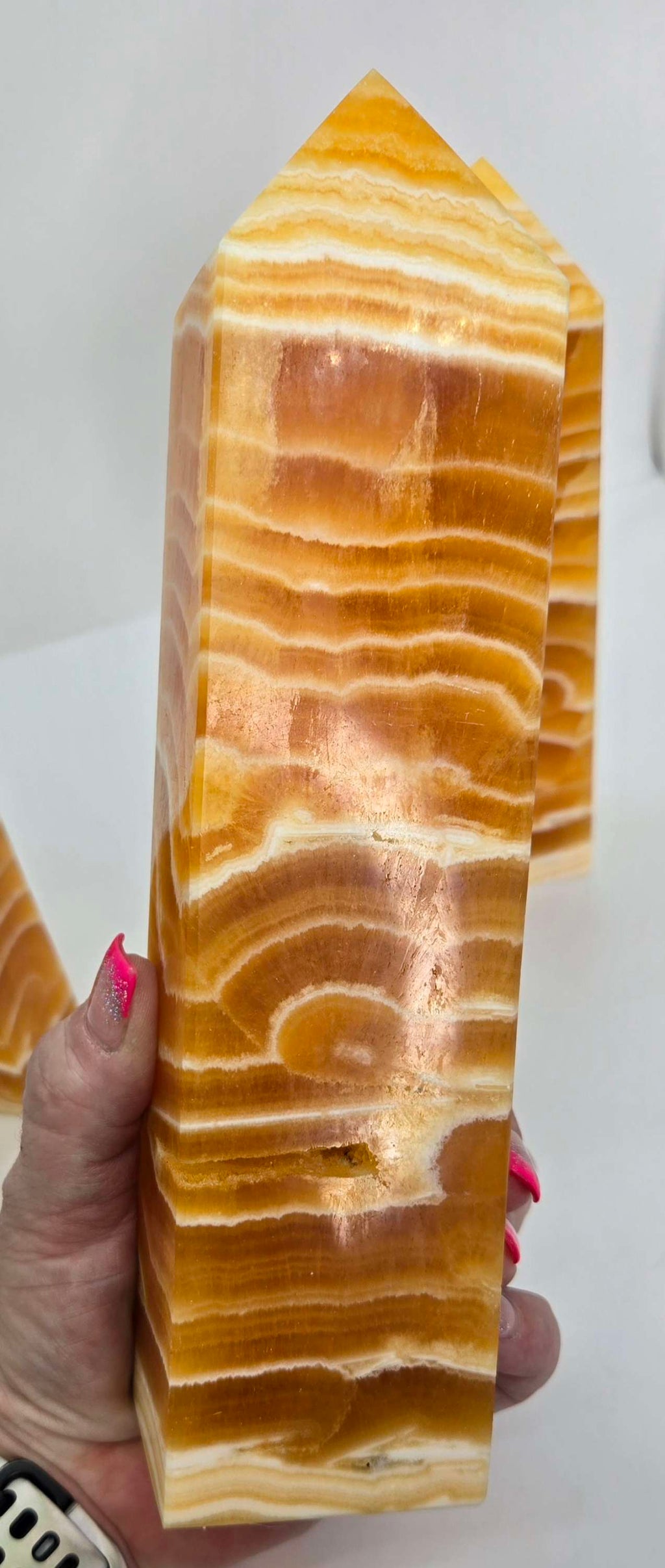 High Quality Large Banded Obelisk Orange Calcite Tower