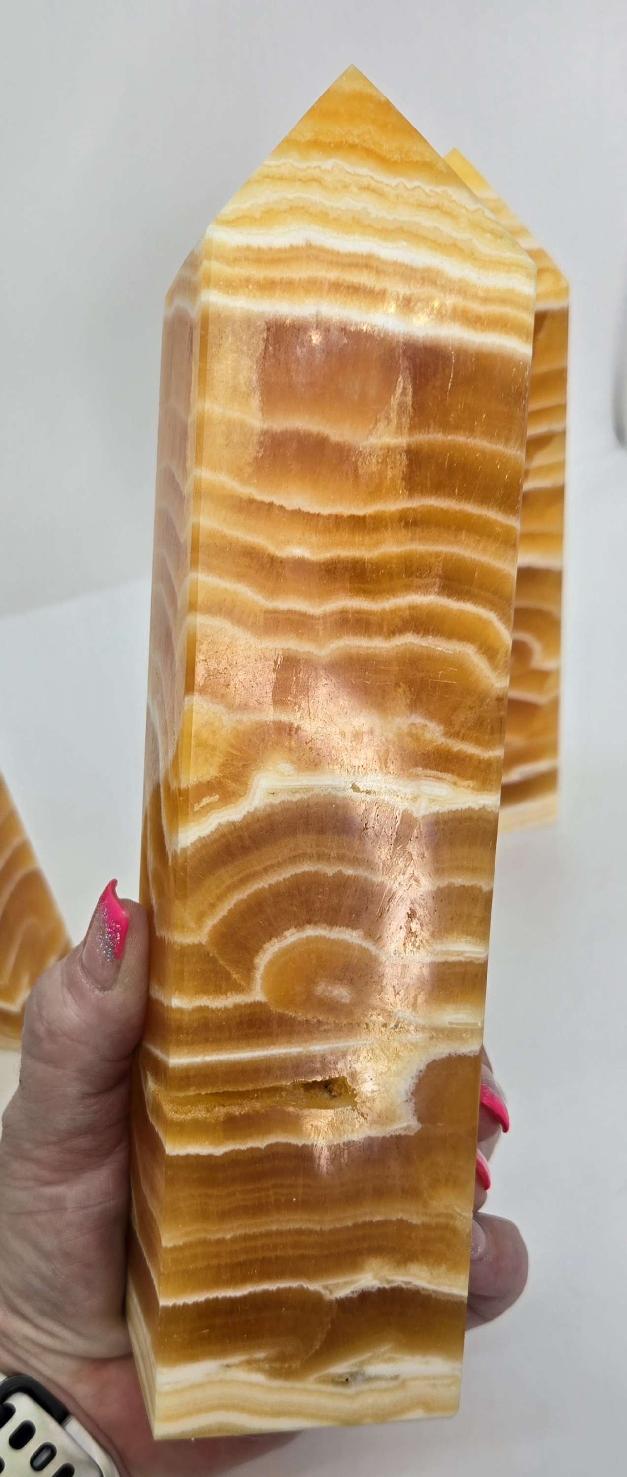 High Quality Large Banded Obelisk Orange Calcite Tower