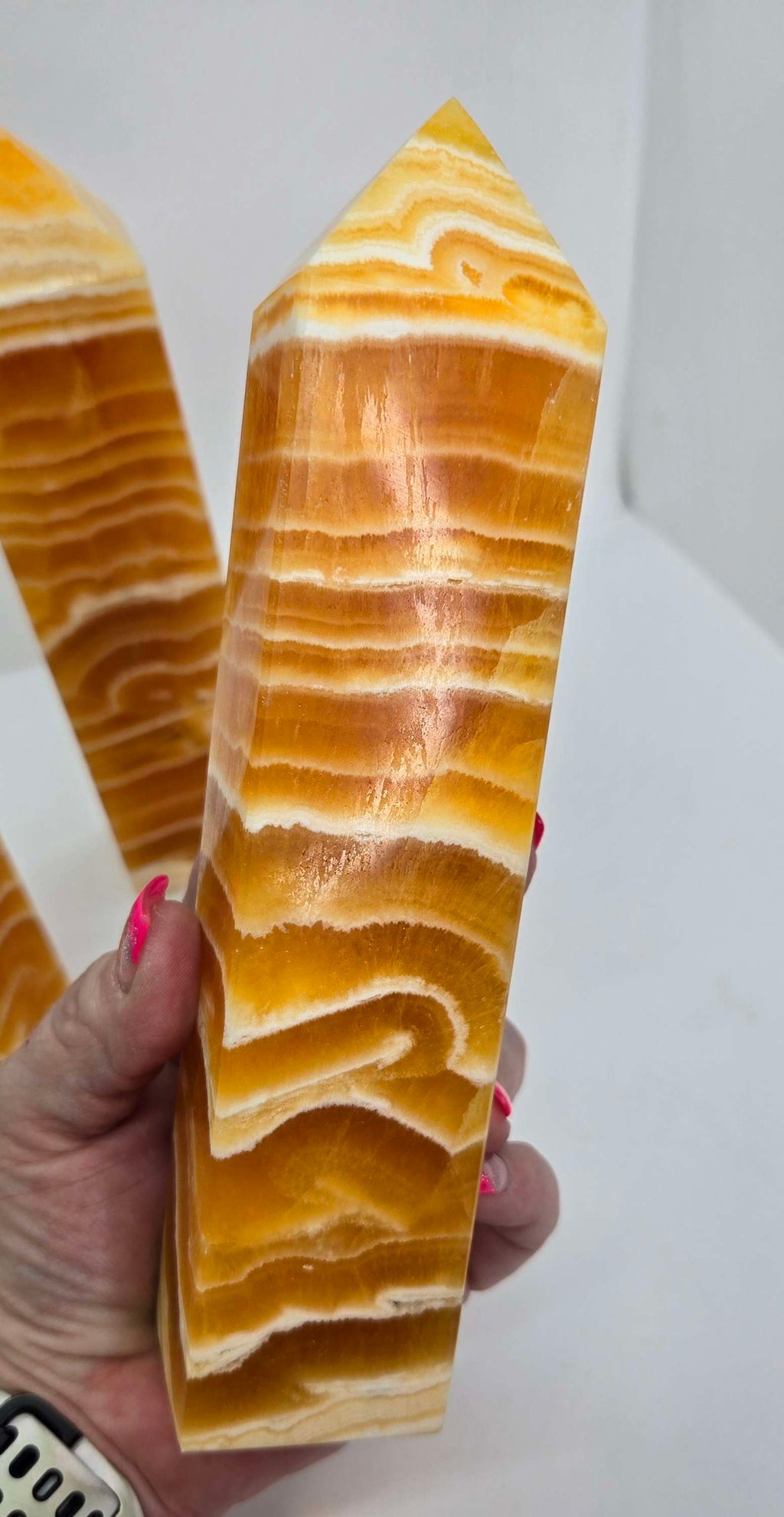 High Quality Large Banded Obelisk Orange Calcite Tower