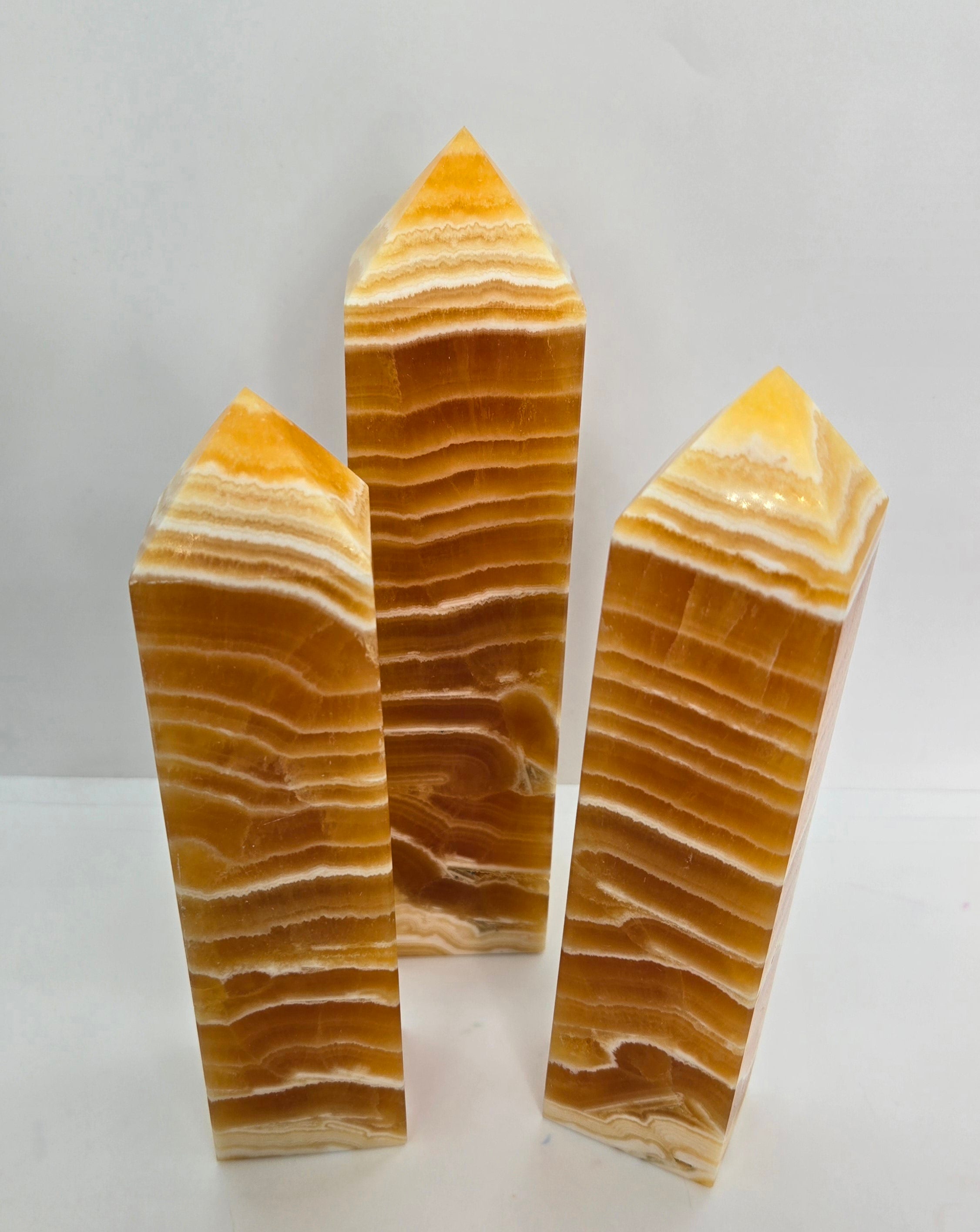 High Quality Large Banded Obelisk Orange Calcite Tower