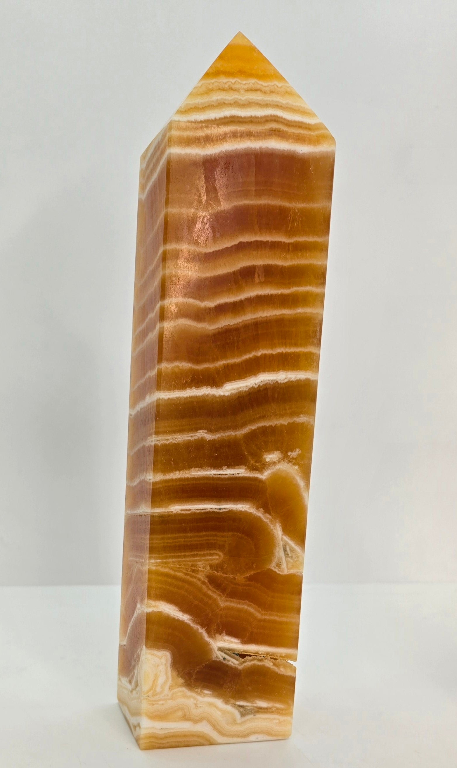 High Quality Large Banded Obelisk Orange Calcite Tower