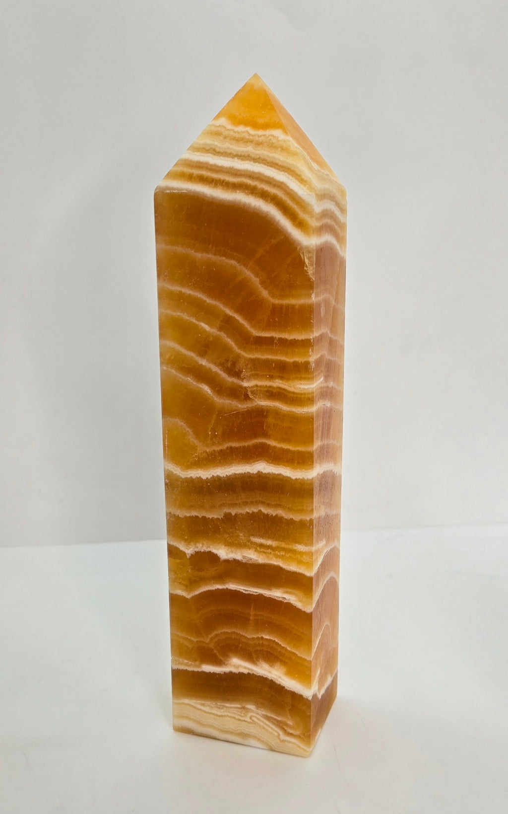 High Quality Large Banded Obelisk Orange Calcite Tower