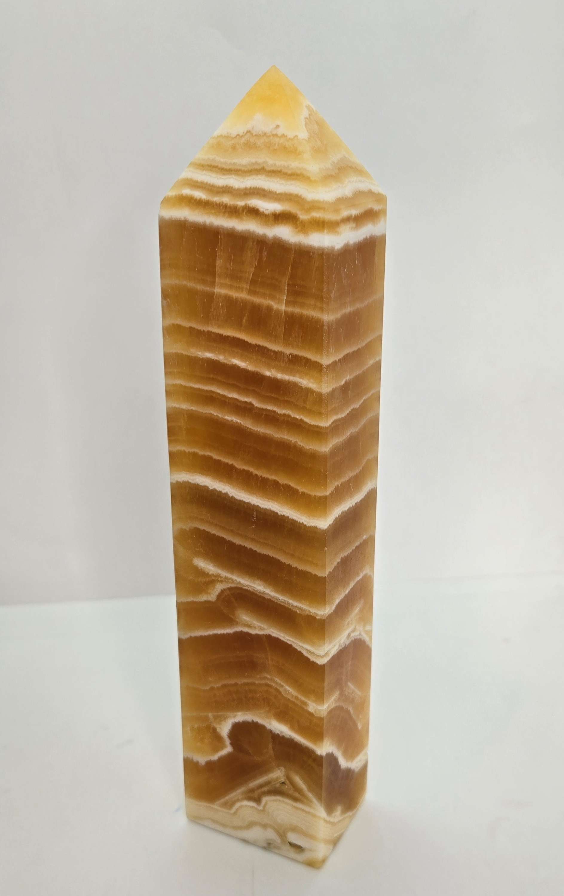 High Quality Large Banded Obelisk Orange Calcite Tower