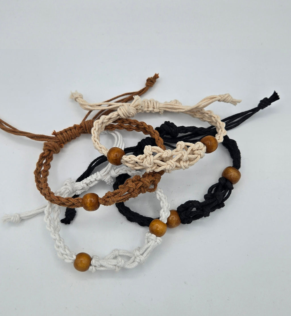 Natural Cotton Macrame Crystal Holder | Necklace & Bracelet | Adjustable | Wooden Beads
