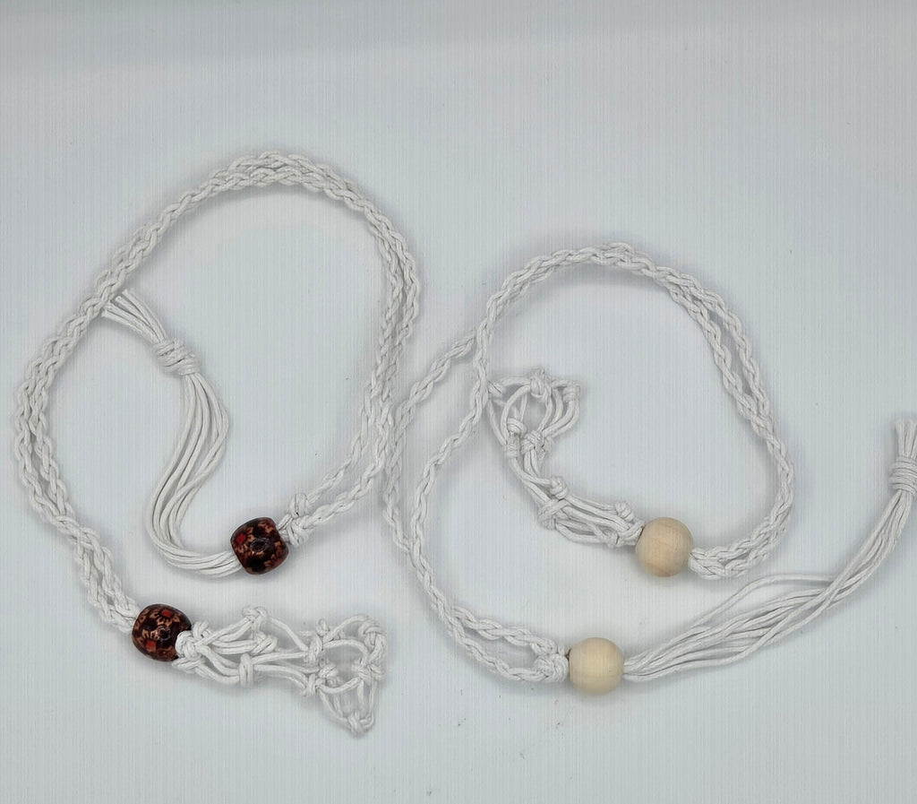 Natural Cotton Macrame Crystal Holder | Necklace & Bracelet | Adjustable | Wooden Beads