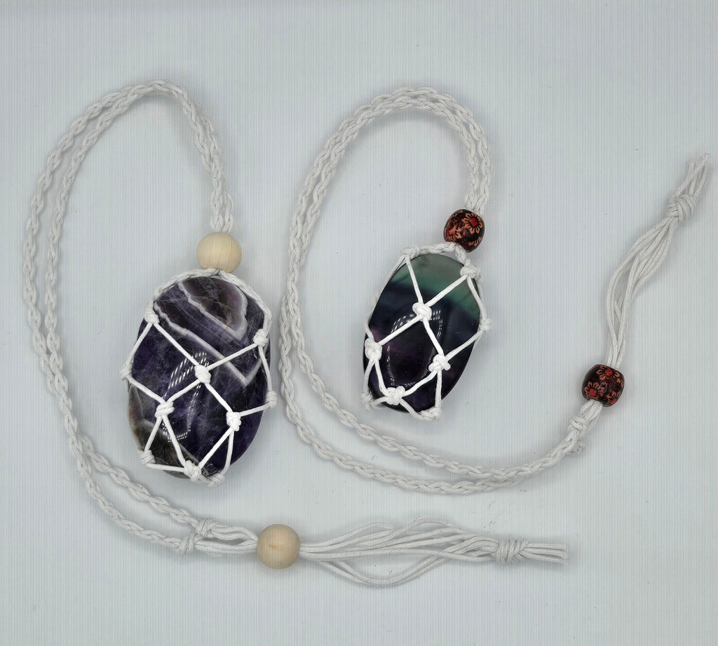 Natural Cotton Macrame Crystal Holder | Necklace & Bracelet | Adjustable | Wooden Beads