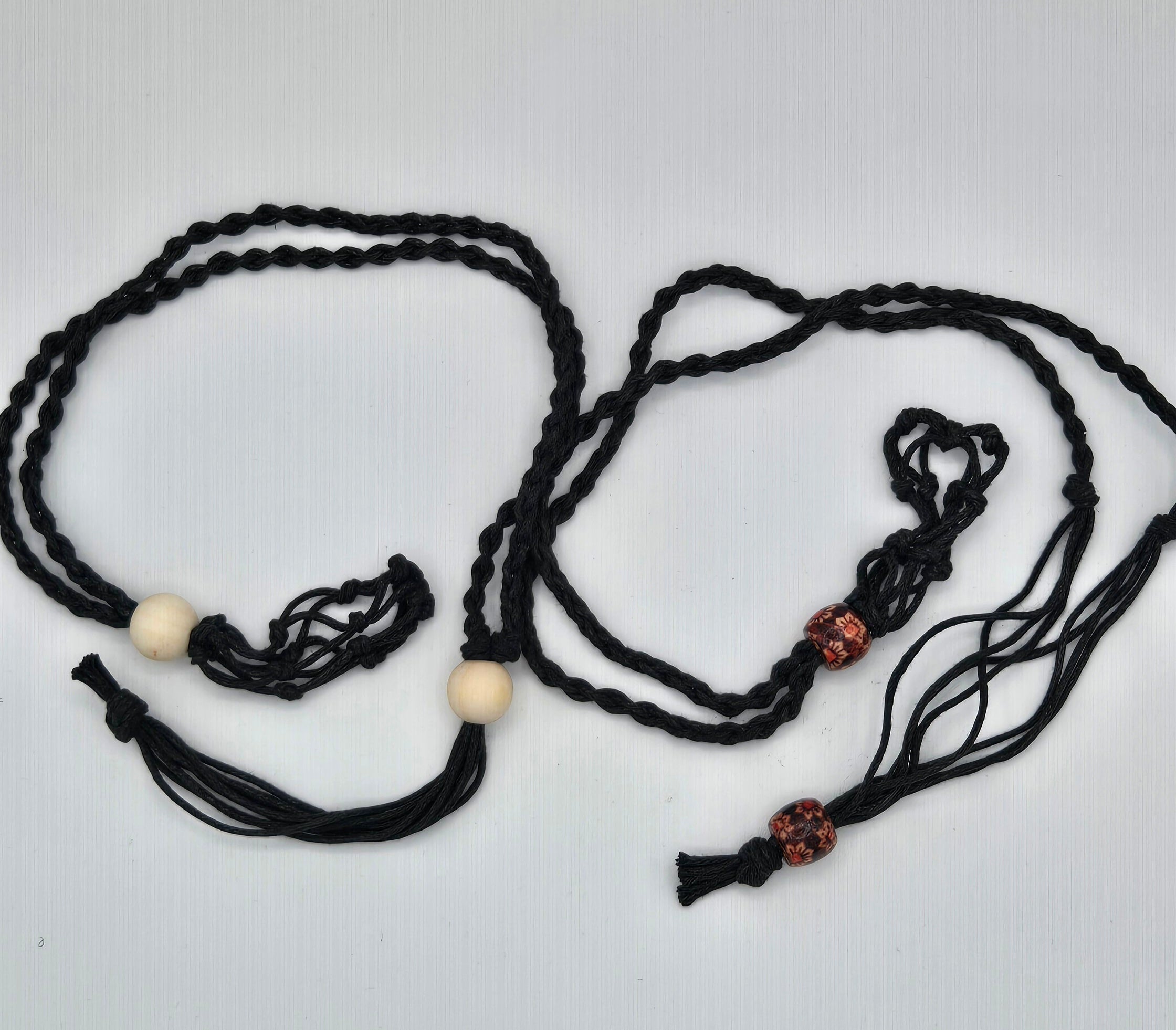 Natural Cotton Macrame Crystal Holder | Necklace & Bracelet | Adjustable | Wooden Beads