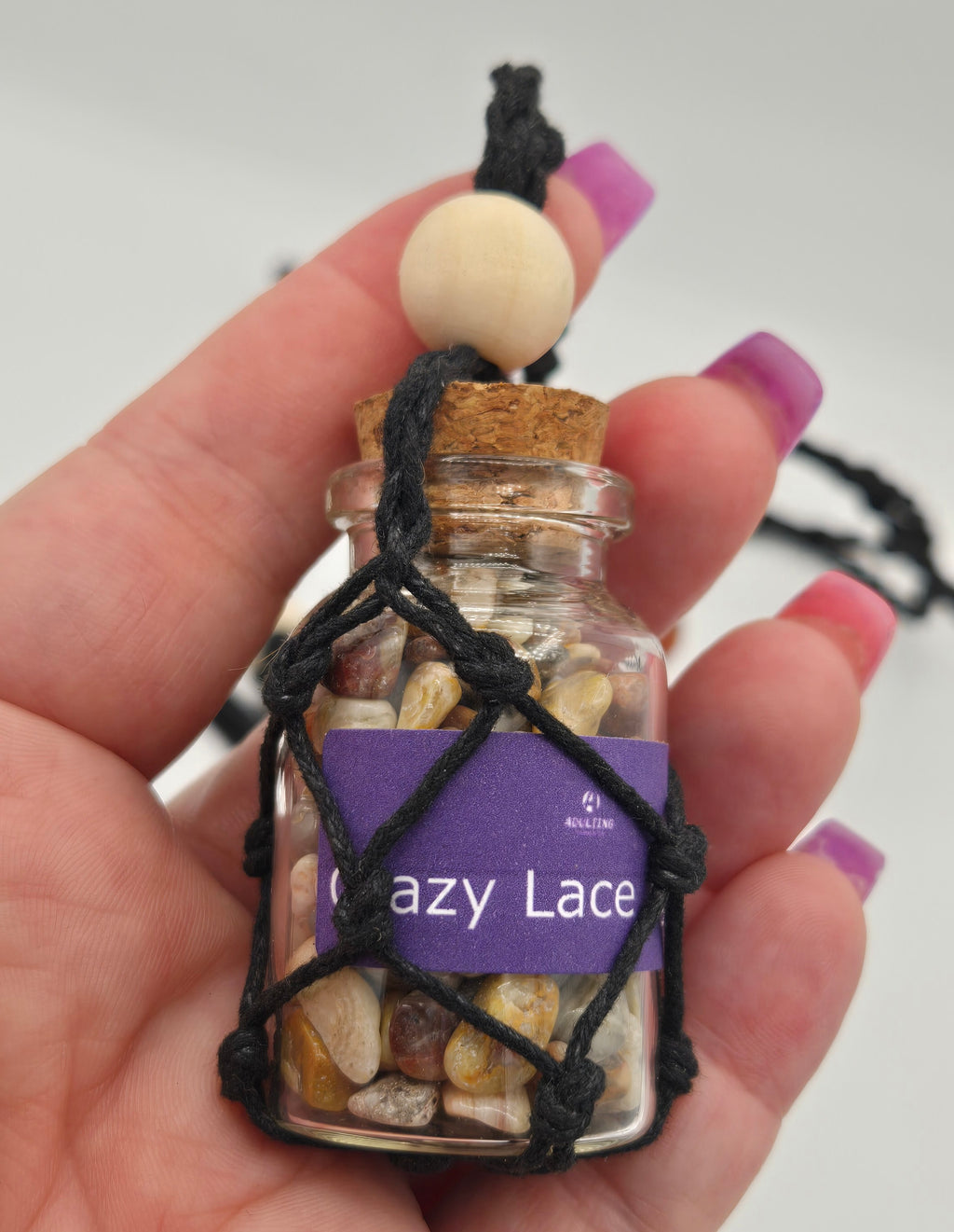Natural Cotton Macrame Crystal Holder | Necklace & Bracelet | Adjustable | Wooden Beads