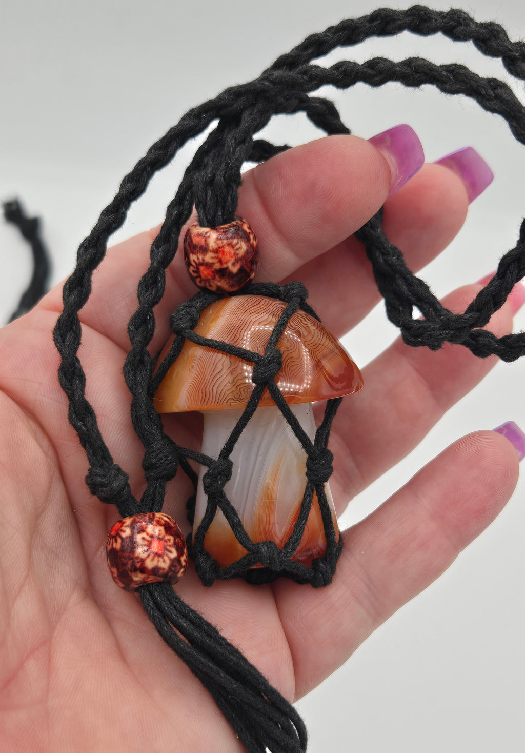 Natural Cotton Macrame Crystal Holder | Necklace & Bracelet | Adjustable | Wooden Beads