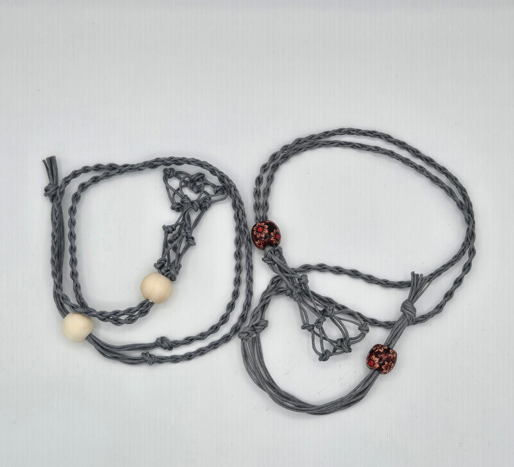 Natural Cotton Macrame Crystal Holder | Necklace & Bracelet | Adjustable | Wooden Beads