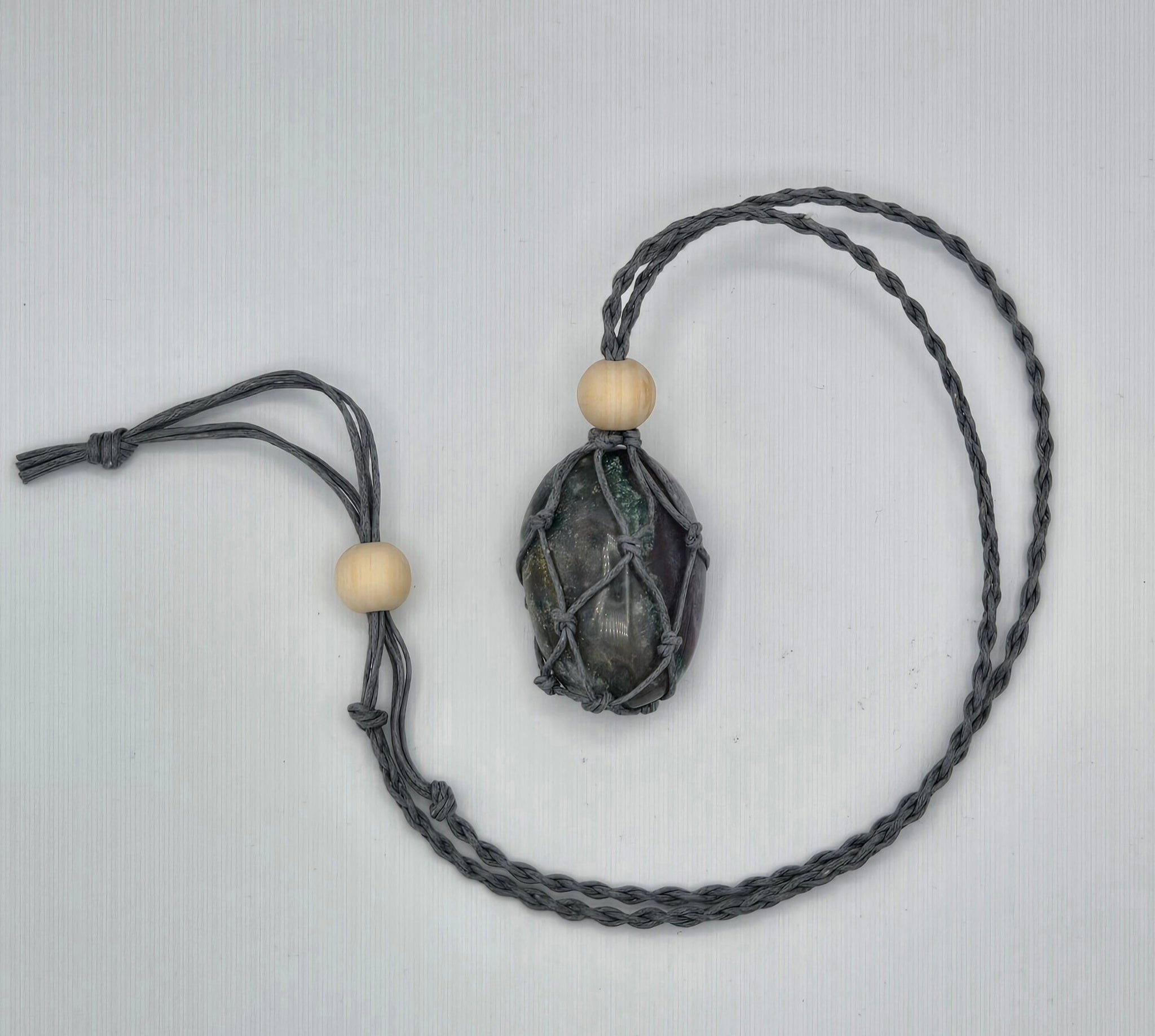 Natural Cotton Macrame Crystal Holder | Necklace & Bracelet | Adjustable | Wooden Beads