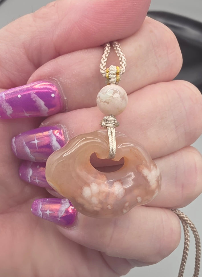 Cherry Blossom Flower Agate Cloud Necklace