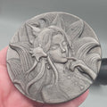 Silver Sheen Obsidian Nine-Tailed Fox Spirit Carving-Kitsune Medallion