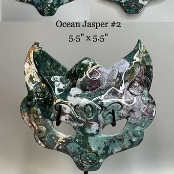 Hand carved Crystal Fox Masks with Stand
