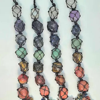 7 Stone Chakra Hanging Crystal Rope | 11" | Genuine Natural Crystals | One Per Chakra
