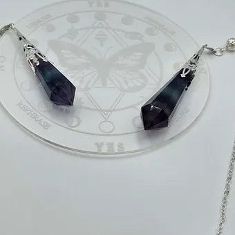 Rainbow Fluorite Pendulum | 3" Polyhedral Crystal Point | Dowsing Tool & Pendant | 12" Chain