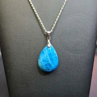 Blue Apatite Teardrop Crystal Pendant | 925 Sterling Silver Chain | 18" or 20" | Genuine Stone