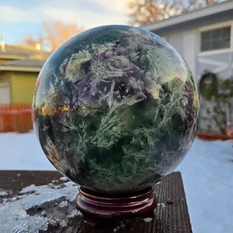 Extra Large Feather Rainbow Fluorite Sphere | 18 lb. One-of-a-Kind Crystal