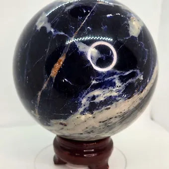 Large Natural Sodalite Sphere | 132mm 7lb One-of-a-Kind Crystal | Wooden Stand Included