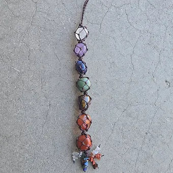 7 Stone Chakra Hanging Crystal Rope | 11" | Genuine Natural Crystals | One Per Chakra