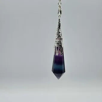 Rainbow Fluorite Pendulum | 3" Polyhedral Crystal Point | Dowsing Tool & Pendant | 12" Chain