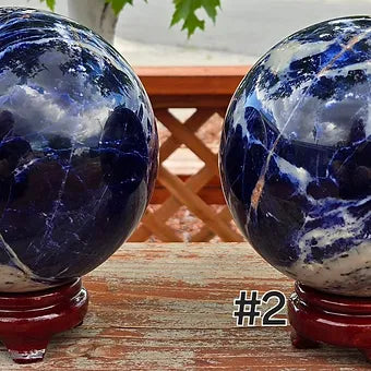 Large Natural Sodalite Sphere | 132mm 7lb One-of-a-Kind Crystal | Wooden Stand Included