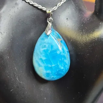 Blue Apatite Teardrop Crystal Pendant | 925 Sterling Silver Chain | 18" or 20" | Genuine Stone