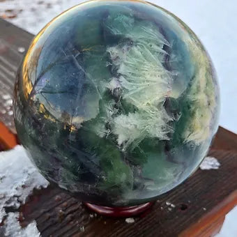 Extra Large Feather Rainbow Fluorite Sphere | 18 lb. One-of-a-Kind Crystal