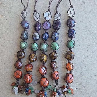 7 Stone Chakra Hanging Crystal Rope | 11" | Genuine Natural Crystals | One Per Chakra