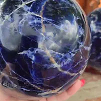 Large Natural Sodalite Sphere | 132mm 7lb One-of-a-Kind Crystal | Wooden Stand Included