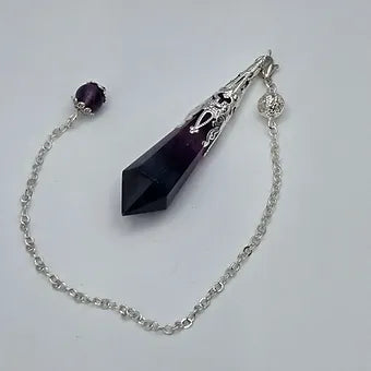 Rainbow Fluorite Pendulum | 3" Polyhedral Crystal Point | Dowsing Tool & Pendant | 12" Chain
