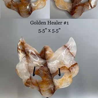 Hand carved Crystal Fox Masks with Stand