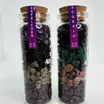 Zodiac & Intentions Crystal Chip Vials | 90ml | 24 Varieties | PVC Cards Included | Collect All