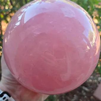 Large Rose Quartz Sphere | 139mm 9lb One-of-a-Kind Crystal | Wooden Stand Included