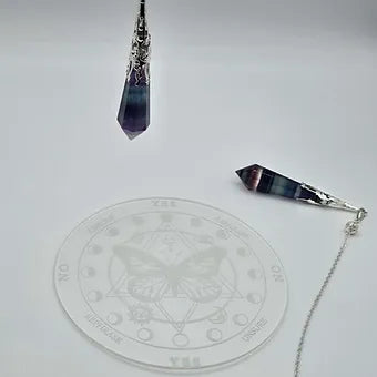 Rainbow Fluorite Pendulum | 3" Polyhedral Crystal Point | Dowsing Tool & Pendant | 12" Chain