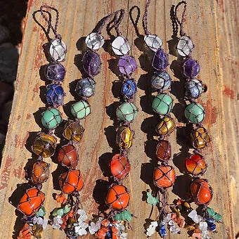 7 Stone Chakra Hanging Crystal Rope | 11" | Genuine Natural Crystals | One Per Chakra