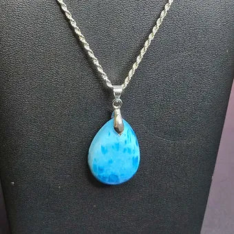 Blue Apatite Teardrop Crystal Pendant | 925 Sterling Silver Chain | 18" or 20" | Genuine Stone