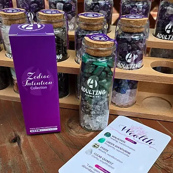 Zodiac & Intentions Crystal Chip Vials | 90ml | 24 Varieties | PVC Cards Included | Collect All