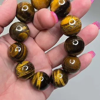 Extra Large 20MM Tigers Eye Natural Stone Beaded Bracelet