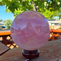 Large Rose Quartz Sphere | 139mm 9lb One-of-a-Kind Crystal | Wooden Stand Included
