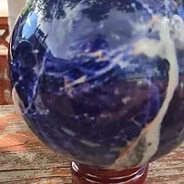 Large Natural Sodalite Sphere | 132mm 7lb One-of-a-Kind Crystal | Wooden Stand Included