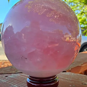 Large Rose Quartz Sphere | 139mm 9lb One-of-a-Kind Crystal | Wooden Stand Included