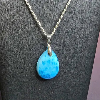 Blue Apatite Teardrop Crystal Pendant | 925 Sterling Silver Chain | 18" or 20" | Genuine Stone