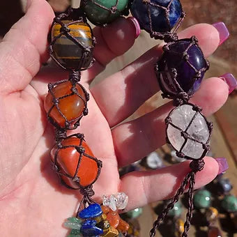 7 Stone Chakra Hanging Crystal Rope | 11" | Genuine Natural Crystals | One Per Chakra