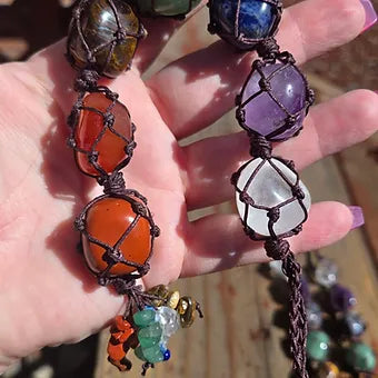 7 Stone Chakra Hanging Crystal Rope | 11" | Genuine Natural Crystals | One Per Chakra