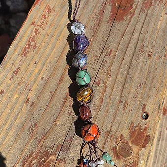 7 Stone Chakra Hanging Crystal Rope | 11" | Genuine Natural Crystals | One Per Chakra