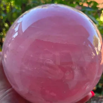 Large Rose Quartz Sphere | 139mm 9lb One-of-a-Kind Crystal | Wooden Stand Included