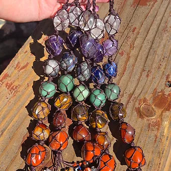 7 Stone Chakra Hanging Crystal Rope | 11" | Genuine Natural Crystals | One Per Chakra